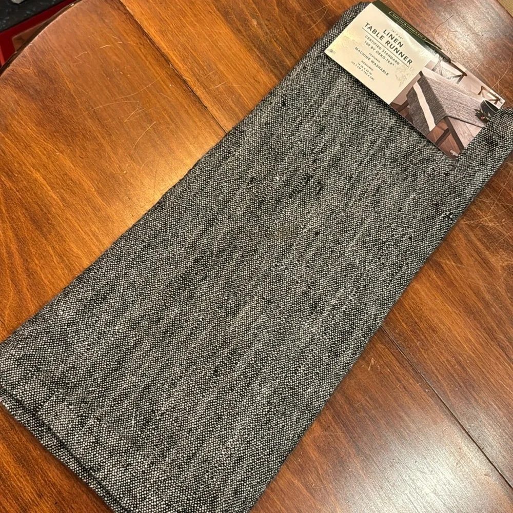 NWT Smith & Harken 100% Linen Table Runner 18” x 60” Black Cream Oeko-Tex NEW